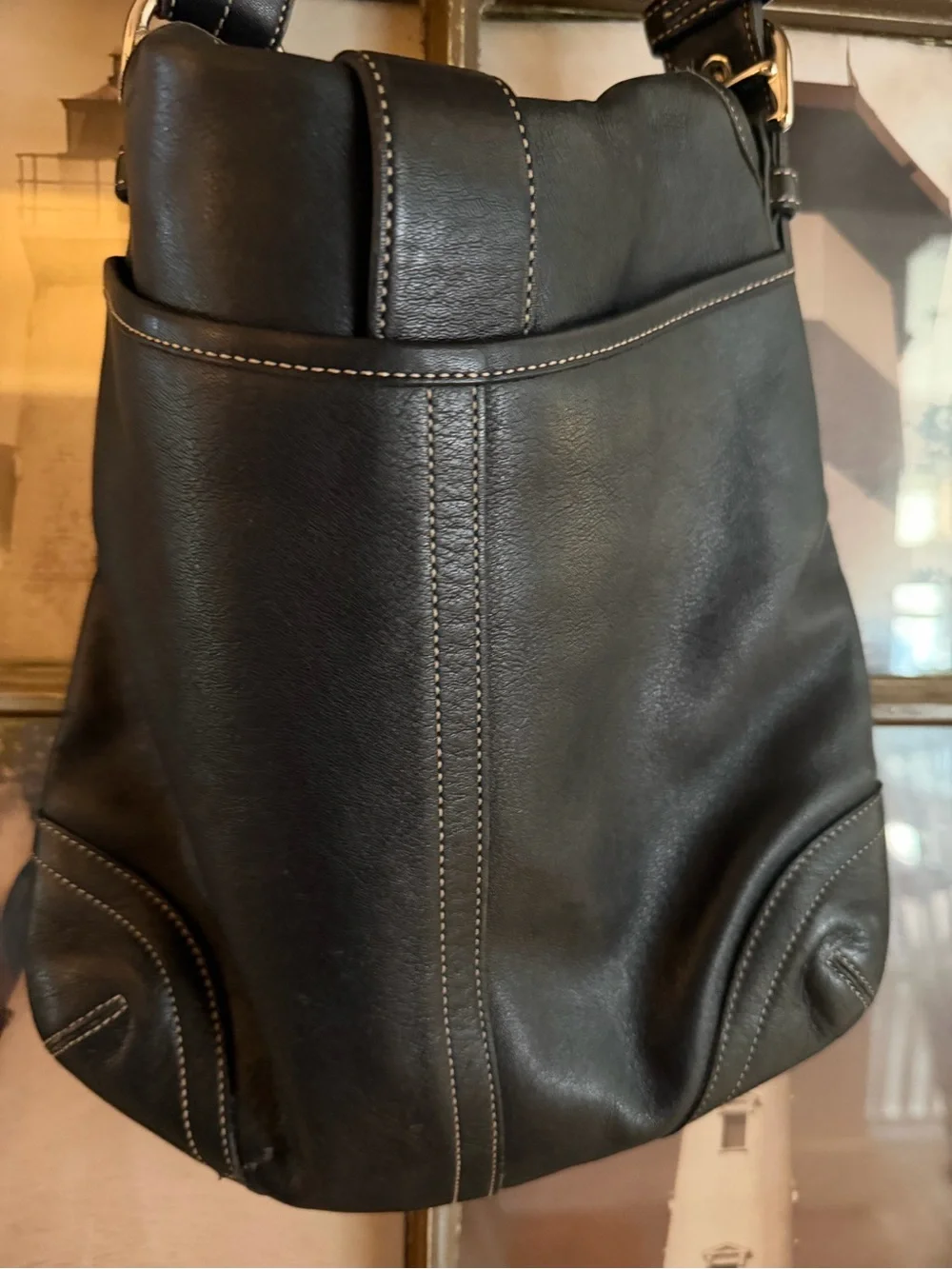 Coach Black Leather Hobo with Silver Buckle Detail